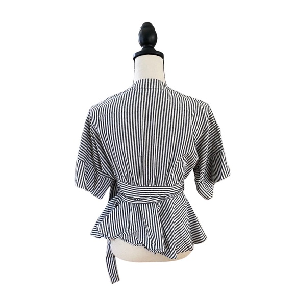 Striped Wrap V Neck Blouse - Picture 2 of 2